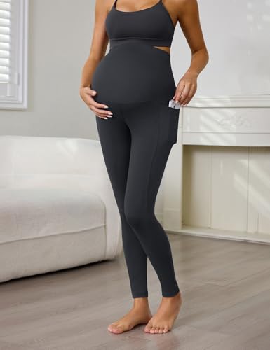 Buttergene 3 Pack Maternity Leggings with Pockets - color: Black/Dark Grey/Navy, size: Small