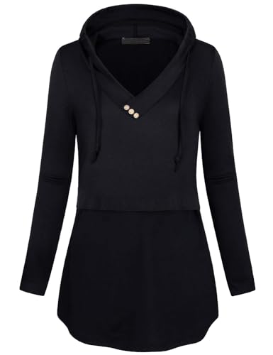 Quinee Women's Long Sleeve Plaid Colorblock Nursing Pullover Hoodie Sweatshirts - color: Black, size: Small
