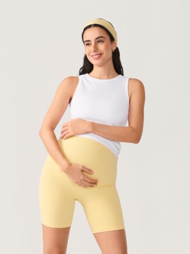 MOMANDA No Front Seam Maternity Biker Shorts 6" - color: Butter, size: Small