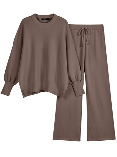 LILLUSORY Women 2 Piece Matching Lounge Sweater Sets 2026 Fall Outfit - color: Nutmeg, size: X-Large