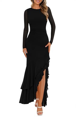 BTFBM Women's Maxi Dresses Fall 2026 Long Sleeve Wedding Guest Dress - color: Black, size: Small