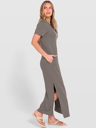 ANRABESS Womens Summer Maxi Dresses Wrinkle Free with Pockets - color: Coffee Grey, size: Medium