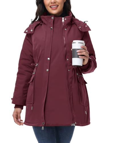 Maacie Maternity 3 in 1 Winter Coat Thicken Quilted Outwear with Pockets - color: Wine Red, size: X-Large