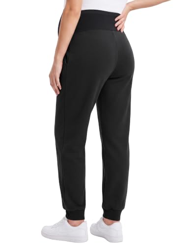 Women's Maternity Joggers with Light Fleece Lining - color: Black, size: XX-Large