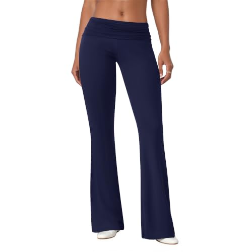 COPYLEAF Flare Leggings for Women Fold Over Stretch Bell Bottom Yoga Pants - color: Navy Blue, size: Medium