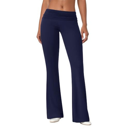 COPYLEAF Flare Leggings for Women Fold Over Stretch Bell Bottom Yoga Pants - color: Navy Blue, size: Medium