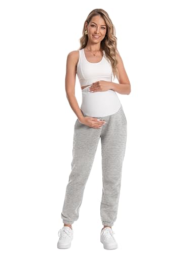 Maternity Joggers Stretchy Pregnancy Sweatpants - color: Heather Gray, size: X-Large