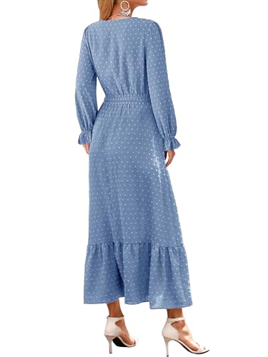 CzzzyL Women Nursing Boho Maxi Dress Swiss Dot Smocked with Pockets - color: S-lightblue, size: Medium