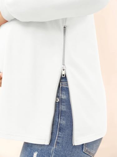 Women's Maternity Shirts Long Sleeve Sweatshirt Zipper Split Side Pregnancy Casual Tunic Top - color: Off-white, size: XX-Large