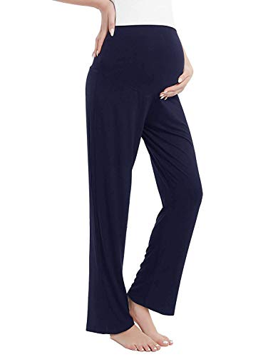 Joyaria Bamboo Viscose Maternity Pajamas Pants Over Belly - color: Navy Blue, size: Small