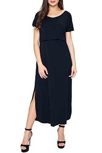 Smallshow Women's Maternity Nursing Dresses Split Long Dress for Breastfeeding - color: Black, size: Small