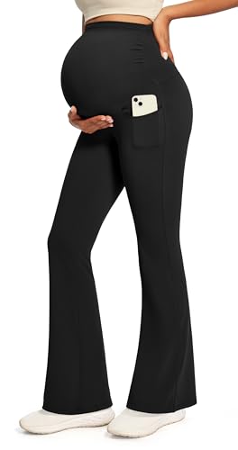IUGA Maternity Yoga Pants for Work Maternity Flare Leggings for Women with Pockets Soft Pregnancy Over The Belly - color: Black, size: X-Large