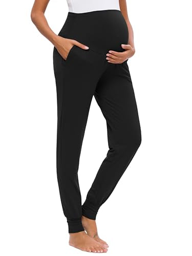 Liu & Qu Women's Maternity Pants Stretchy Sweatpants Jogger with Pockets - color: 3.black, size: Medium