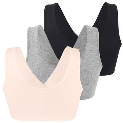 Women's Cotton Wireless Sleep Bra for Nursing and Maternity - color: Black+grey+ Apricot, size: Medium
