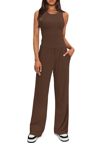 Darong Women's 2 Piece Summer Outfits Sleeveless Matching Lounge Sets - color: Coffee, size: X-Small