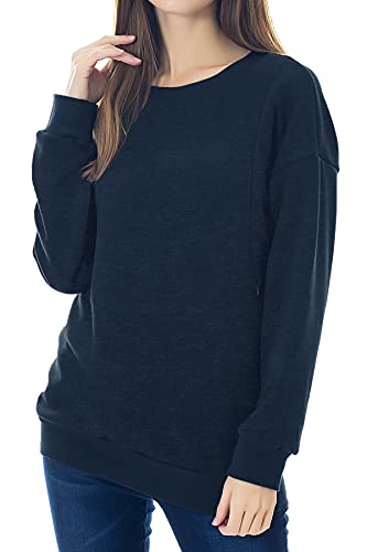 Smallshow Fleece Maternity Nursing Sweatshirt Long Sleeve Breastfeeding Tops - color: Denim Blue, size: Medium