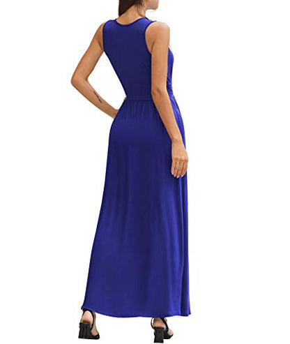 LILBETTER Women Sleeveless Deep V Neck Loose Plain Long Maxi Casual Dress - color: 01 Royal Blue, size: Large