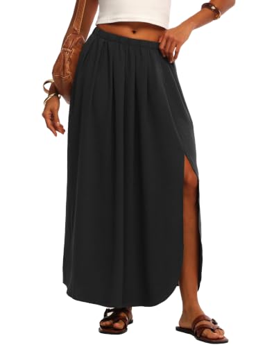 HiMONE Womens Maxi Skirt High Waisted Flowy A Line with Side Slit - color: A01-black, size: X-Large