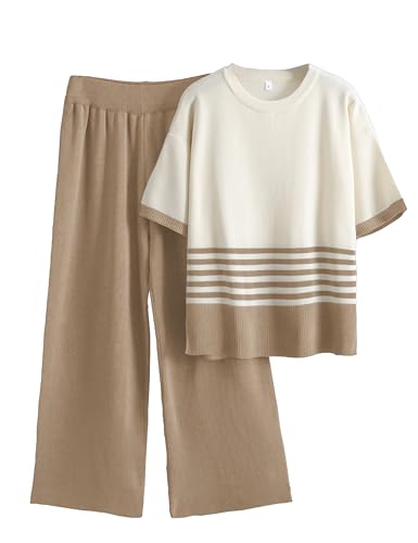 Women's Knit Lounge Sets 2 Piece Pants Sweatsuit - color: Khaki, size: XX-Large