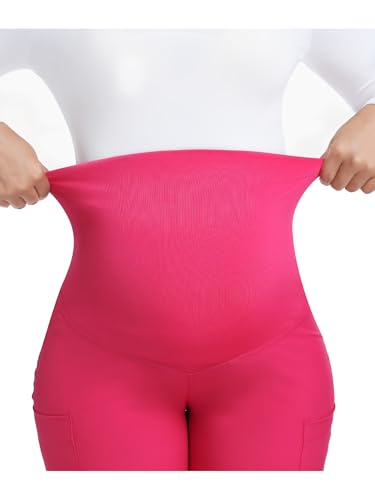 COZYFIT Maternity Scrub Pants, Jogger Workwear with 4 Pockets - color: Hot Pink, size: X-Small