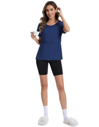 Sosolism Cool-Touch Bamboo Women's Maternity Nursing Tops S-XXL - color: Navy, size: Small