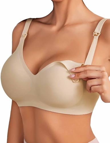 Avidlove Women's Seamless Bras Nursing Bras for Breastfeeding Tshirt Everyday Bra - color: Khaki, size: X-Large