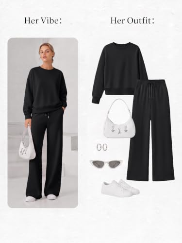 EFAN Womens Sweat Sets 2 Piece Sweatsuits Modal Blend Matching Loungewear - color: Black, size: Large