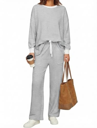 Lounge Sets for Women 2 Piece Outfits Comfy Sweat Track Suits Matching Set - color: B-grey, size: Large