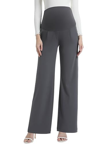 Maternity Pants Work Wide Leg Business Trousers - color: Dark Grey, size: X-Large