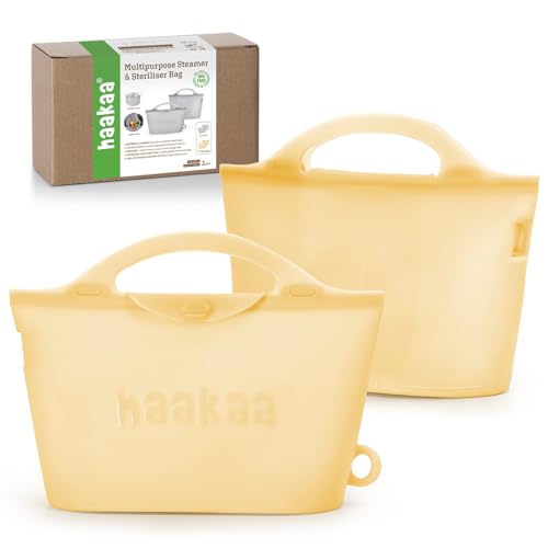 Haakaa Silicone Microwave Steamer & Steriliser Bag,70oz/2000ml Large Capacity Reusable Steaming Bags for Baby Bottles,Breast Pump/Accessories/Pacifiers/Teethers,Great for Home&On-The-Go,Pineapple/2PCS - color: Pineapple 2PCS, size: 2000ML