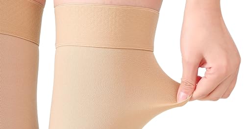 TOFLY 30-40mmHg Graduated Compression Stockings Thigh High Open Toe Pair - color: 30-40mmhg Open-toe Beige, size: Medium