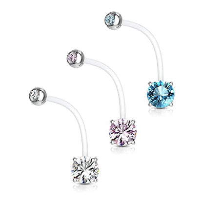 Pierced Owl - Double Jeweled Prong Set Round CZ Crystal Pregnancy Maternity Bioflex Belly Button Navel Ring - style: Aqua