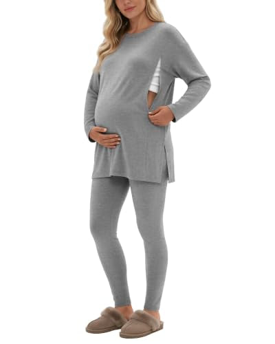Neer Maternity Nursing Pajamas Sets 2 Piece Outfits - color: Light Heather Gray, size: Large