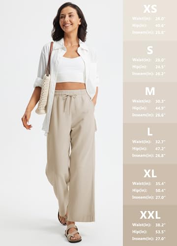 Libin Women's Wide Leg Cotton Linen Pants - color: 01-khaki, size: Small