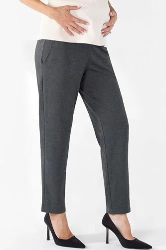 OUGES Women's Over Belly Straight Leg Maternity Pants with Pockets - color: Deep Grey, size: Medium