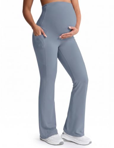 Mama Land Buttery Soft Maternity Flare Leggings - color: Denim Blue, size: Small