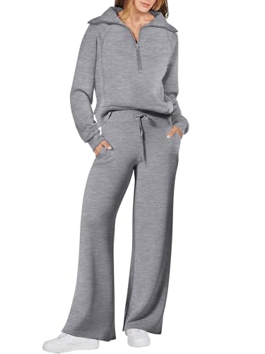 ANRABESS Women 2 Piece Set Sweatsuits Lounge Fall Outfits - color: Grey, size: Small