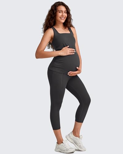 G4Free BareFeel Maternity Leggings with Pockets Over The Belly Stretchy Workout Yoga Pregnancy Pants - color: Black, size: Medium
