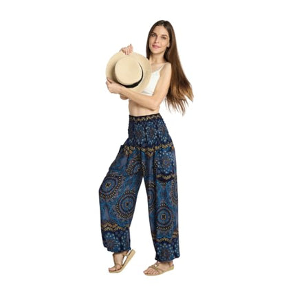 Tranquil Threads High-Waisted Boho Harem Yoga Pants for Women - color: Purple Flower, size: Medium