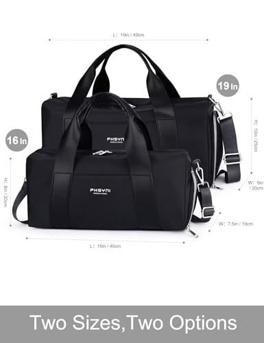 19" Black Personal Gym Bag for Women,with Shoe Compartment & Wet Pocket - color: Black, size: 19" Medium Size
