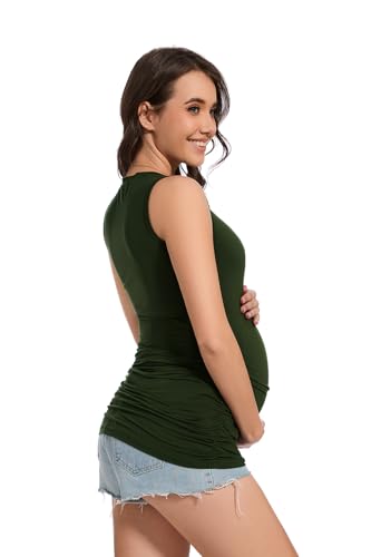 Smallshow Women's Maternity Tank Top 3 Pack - color: Army Green-black-deep Grey(3 Pack), size: Medium