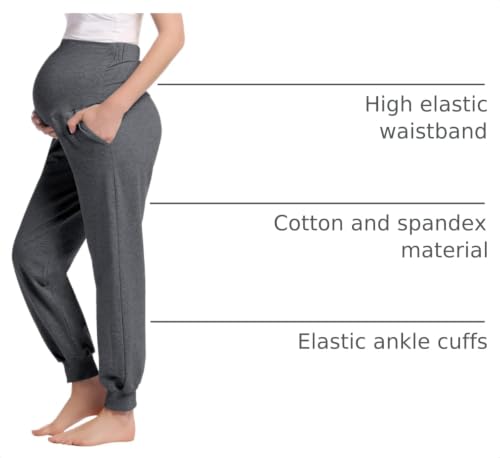 Joyaria Cotton Maternity Jogger Pants Over-the-Belly,Maternity Clothes - color: Dark Grey, size: Medium
