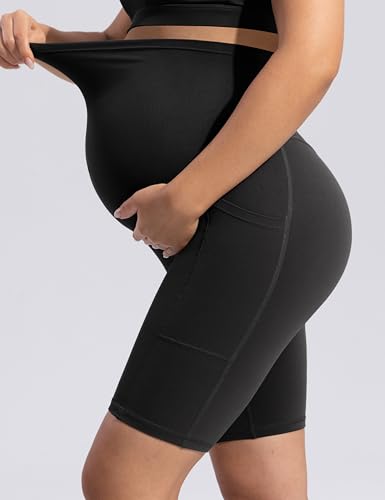 POSHDIVAH Creamluxe Maternity Biker Shorts with Pockets 6"/8" - color: Black, size: Medium
