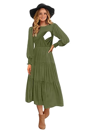 CzzzyL Womens Flutter Sleeve Nursing Dress for Breastfeeding with Pockets - color: Green-09, size: Small
