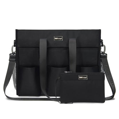 TOPDesign Utility Water Resistant Tote Bag with 22 Pockets, Zipper Closure - color: Black, size: Medium