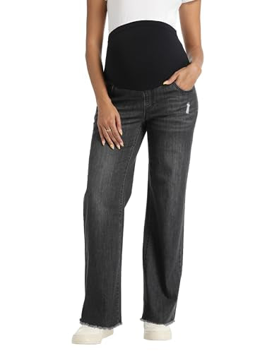 Foucome Women's Maternity Jeans Straight Leg - color: Wash Black, size: X-Large
