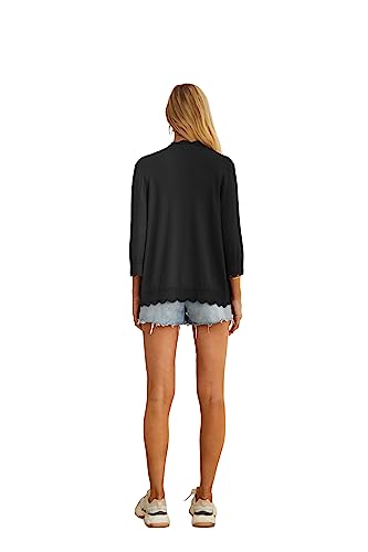GRECERELLE Women's 3/4 Sleeve Summer Lightweight Knit Cardigan Sweater - color: 01-solid-black, size: Large