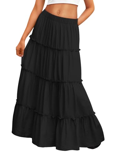 Trendy Queen Maxi Skirts for Women Boho Skirt with Pockets Summer Outfits - color: Black, size: X-Large
