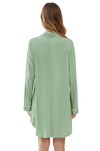 Cherrydew Women's Bamboo Viscose Cooling Long Sleeve Button Front Nightgown - color: Sage Green, size: Large