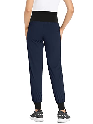 POSHGLAM Women's Maternity Joggers Casual Quick-Dry Active Pregnancy Scrub Pants - color: Dark Navy, size: Large
